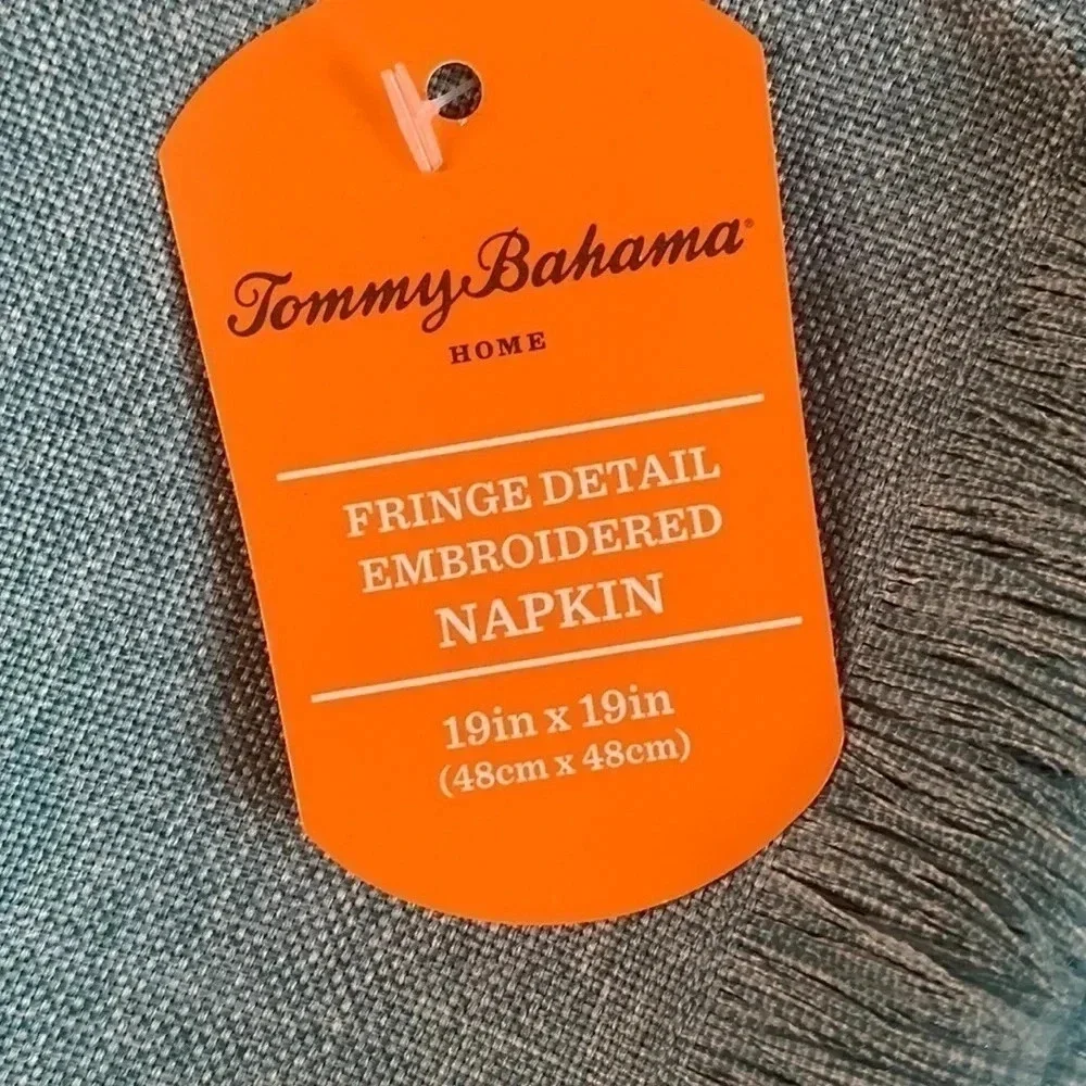 Tommy Bahama Napkins Aqua Fringe Detail TB Embroidered Set of 4 New
